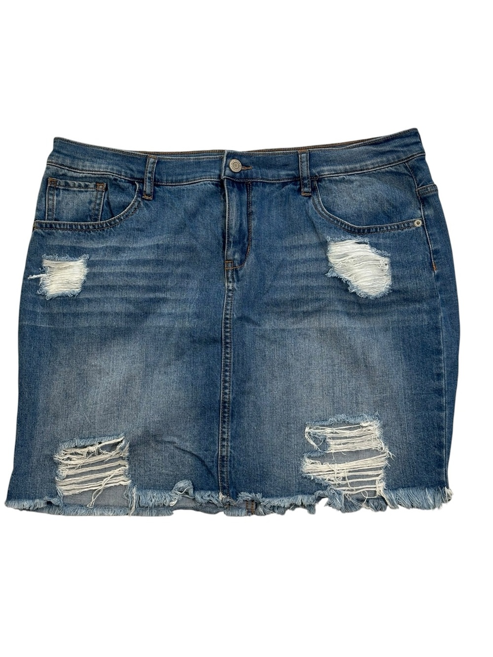 New York & Company, Soho Distressed Denim Mini Skirt, Size 12, Blue Jean Skirt